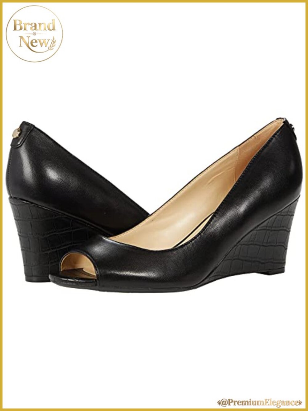 Leather Peep Toe Wedge Sandals